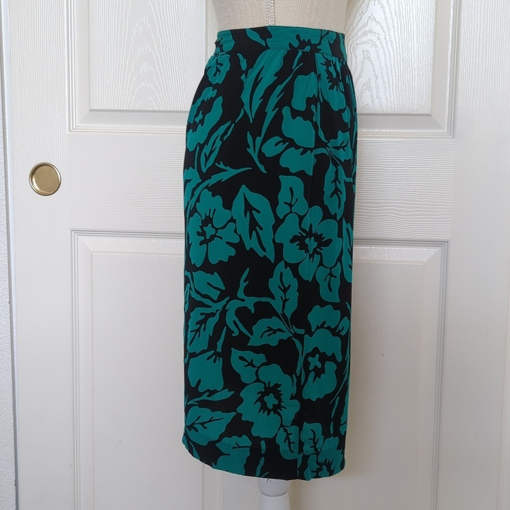 Vintage Christian Dior Black & Teal Floral Skirt - Picture 2 of 5